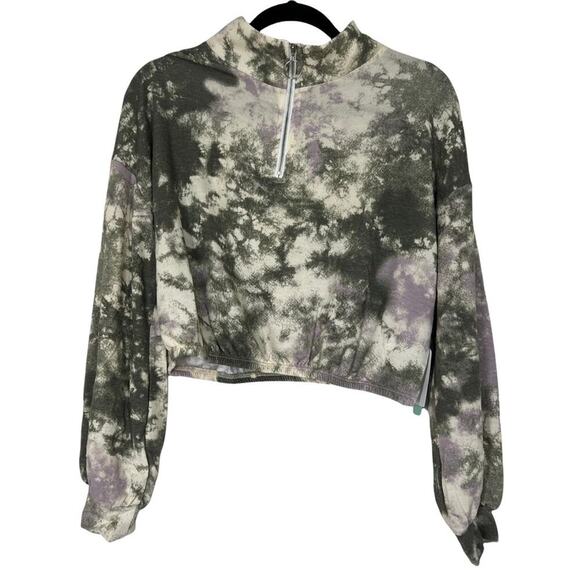 NWT Nordstrom Abound Raglan Tie Dye Half Zip Cropped Sweater Size Large - Picture 3 of 9